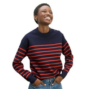 NWT Everlane The Mariner Crew Sweater Navy/ Poppy Red- S